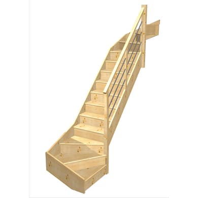 Escalier Faubourg double quart tournant haut & bas rampe Régate tubes acier