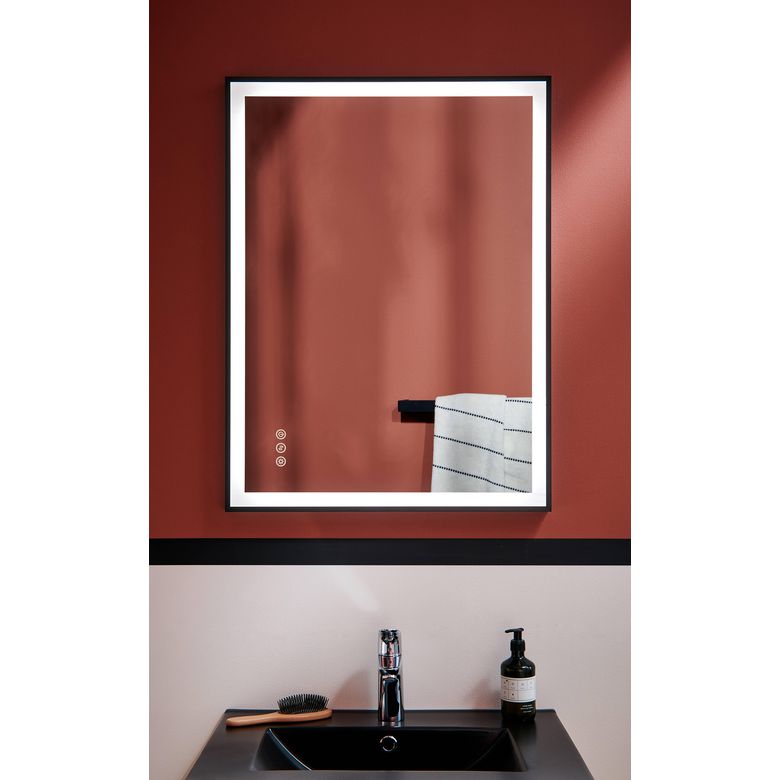 Miroir avec cadre métal noir bande LED - Salle de bains - Lapeyre