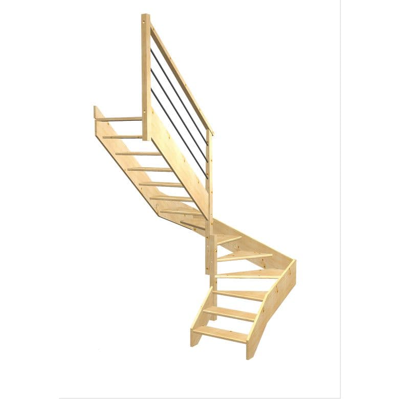 Escalier Aria double quart tournant intermédiaire rampe Régate tubes acier | Lapeyre