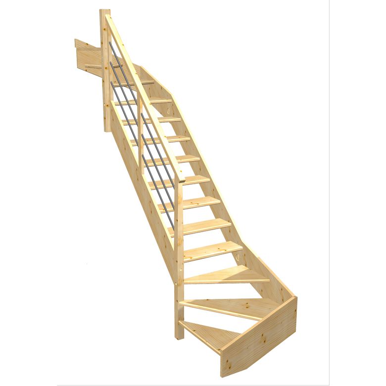 Escalier Aria double quart tournant haut & bas rampe Régate tubes acier | Lapeyre