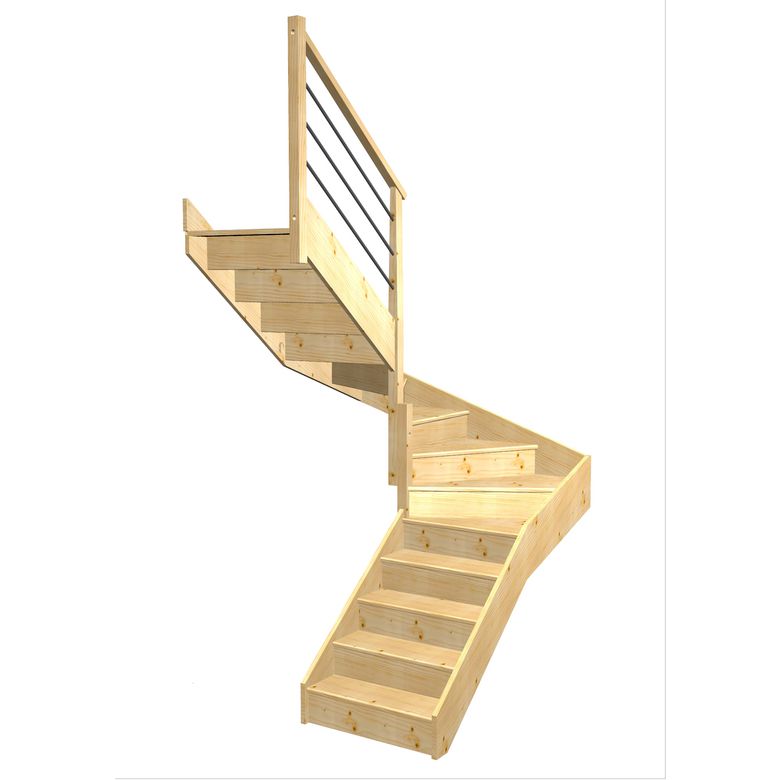 Escalier Faubourg double quart tournant intermédiaire rampe Régate tubes acier | Lapeyre