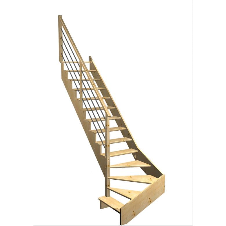 Escalier Ouessant quart tournant bas avec marche débordante rampe Régate tubes inox | Lapeyre