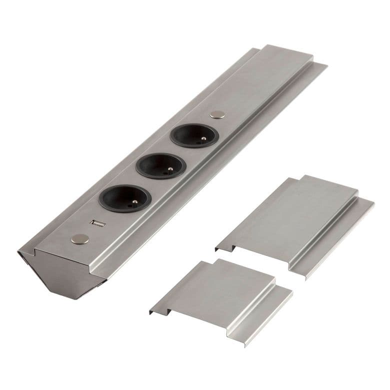 BLOC 3 PRISES + 1 USB D'ANGLE INOX-Lapeyre