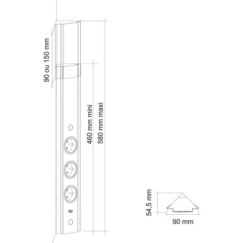 BLOC 3 PRISES + 1 USB D'ANGLE INOX-Lapeyre