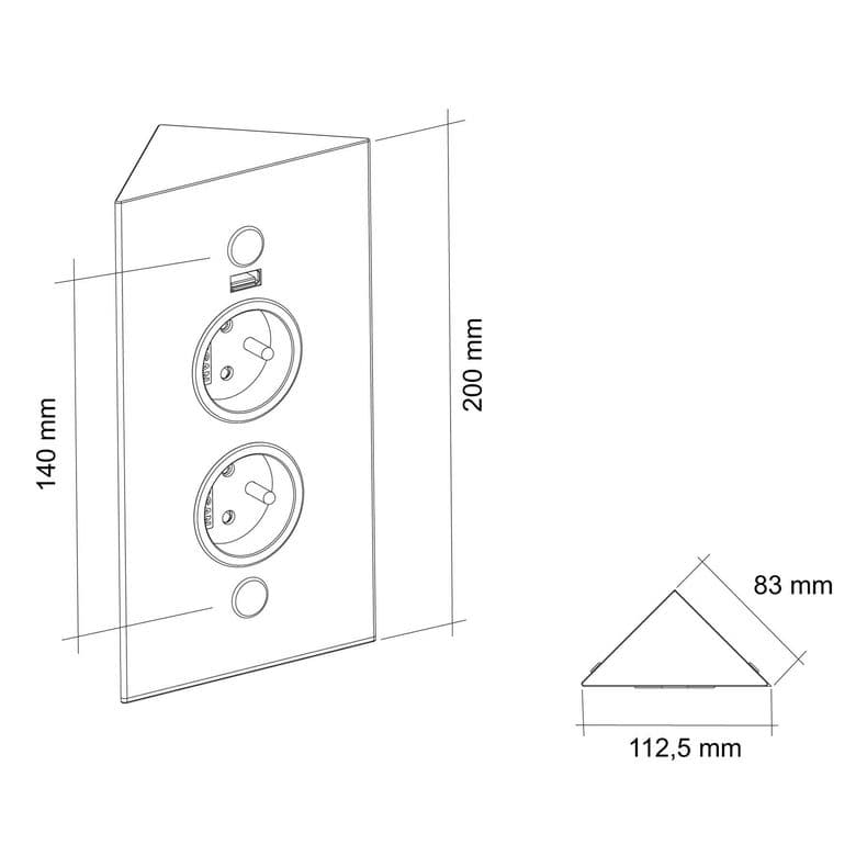 BLOC 2 PRISES + 1 USB D'ANGLE NOIR MAT-Lapeyre