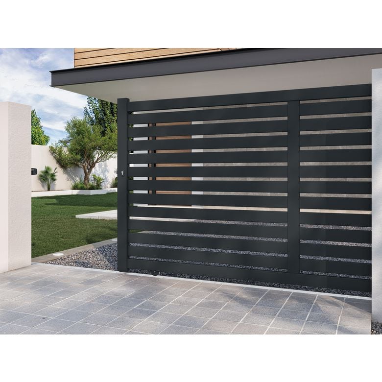 Portail coulissant VALENE aluminium gris-Lapeyre