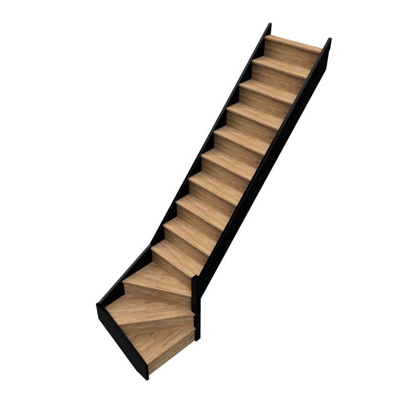 Escalier quart tournant bas hêtre UNO bicolore sans rampe -  Lapeyre