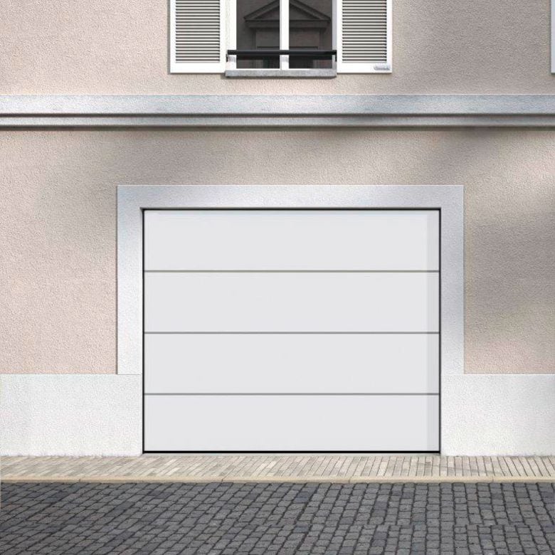 Porte de garage Alexandre sectionnelle motif contemporain avec portillon motorisée SOMFY - Lapeyre