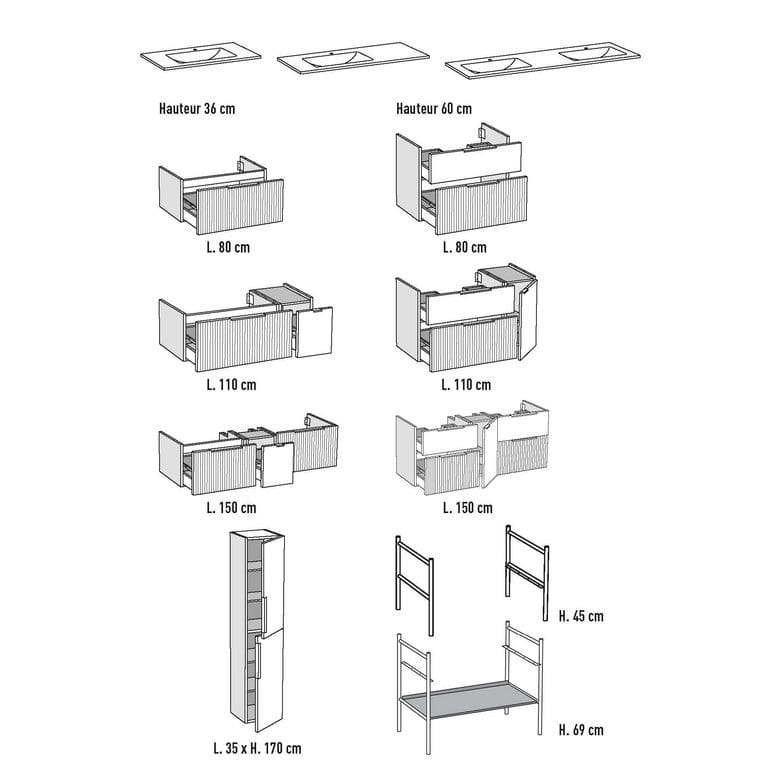 Meuble sous-vasque Ferguson avec 1 porte et tiroirs H. 60 cm - Lapeyre